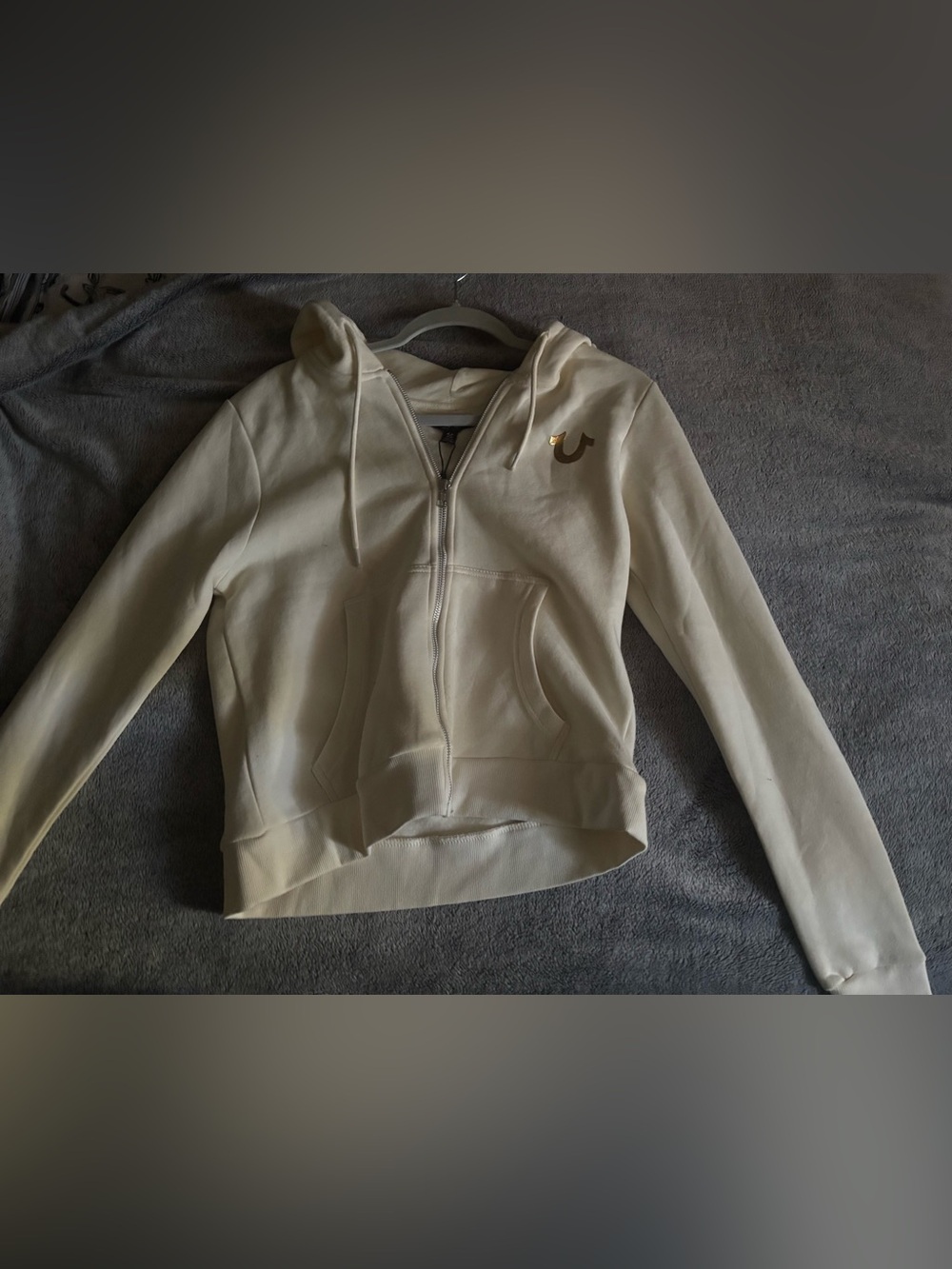 True Religion Cream Zip-Up Hoodie